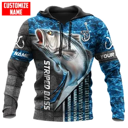 Nombre personalizado pesca de lubina a rayas 3D completamente estampado Sudadera con capucha y sudadera para hombre otoño Unisex Sudadera con capucha con cremallera ropa deportiva Casual KJ838