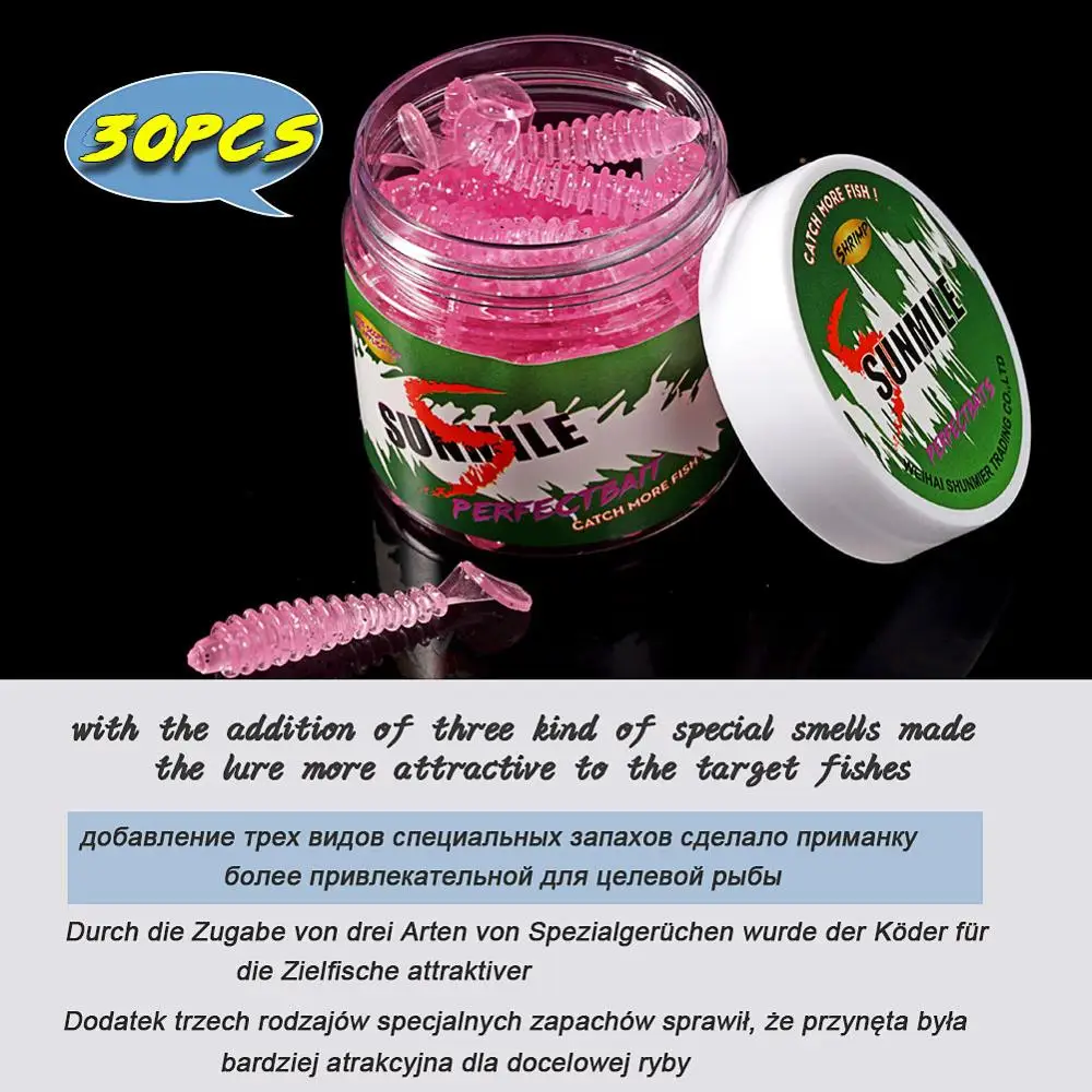 SUNMILE-cebo suave de pesca, cebos artificiales de gusano, 35mm/0,3g, 30 unids/lote, Wobblers de pesca en roca, Leurre Souple, señuelos de trucha - imagen 3