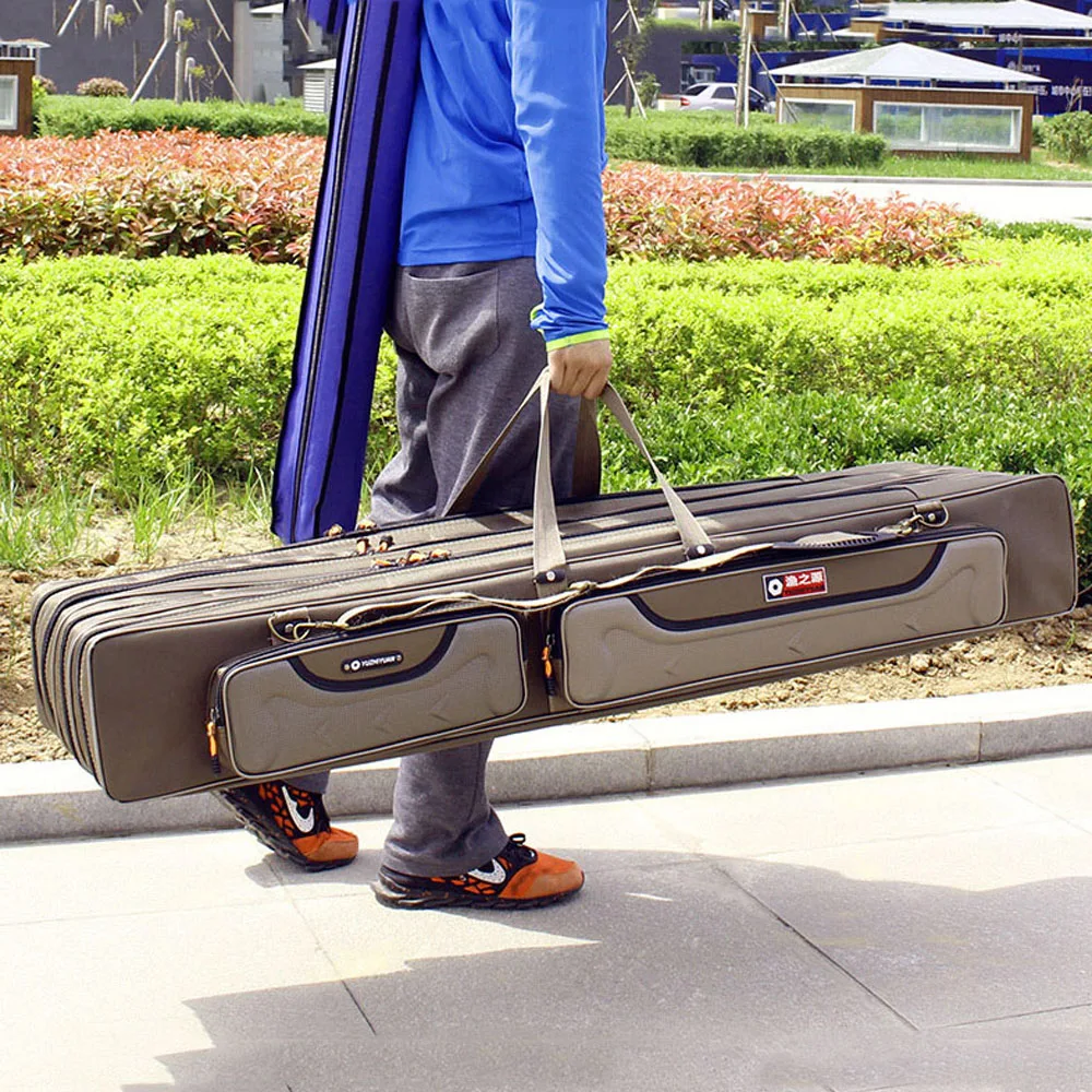 Bolsa de pesca multiusos de acero duro de 2/3/4 capas, portador de caña de pescar, bolsas de almacenamiento de herramientas de poste Oxford, organizador de caja de equipo de pesca - imagen 3