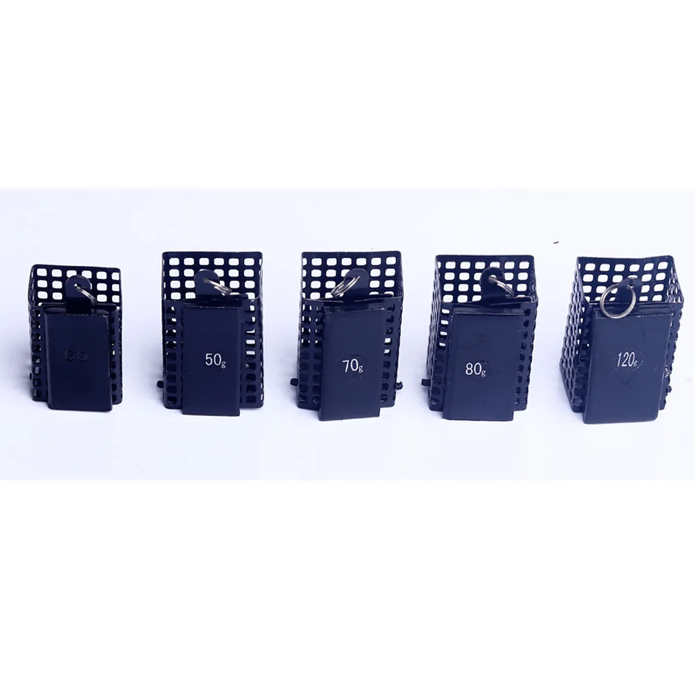 Juego de 5 unidades de aparejos de pesca, jaula alimentadora, redonda, cuadrada, malla de acero para carpa, alimentadores de Metal Barbel, 30g, 60g, 80g, 120g, x390 g - imagen 2