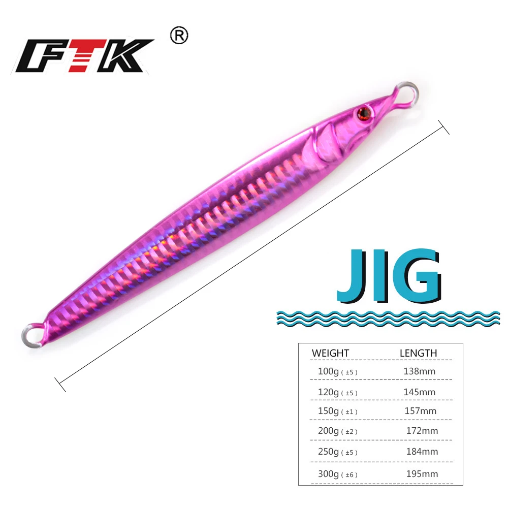 FTK 100g 120g 150g 200g 250g 300g plantilla de Metal señuelo de pesca de mar plomo luminoso Jigging señuelo de pesca lubina - imagen 4