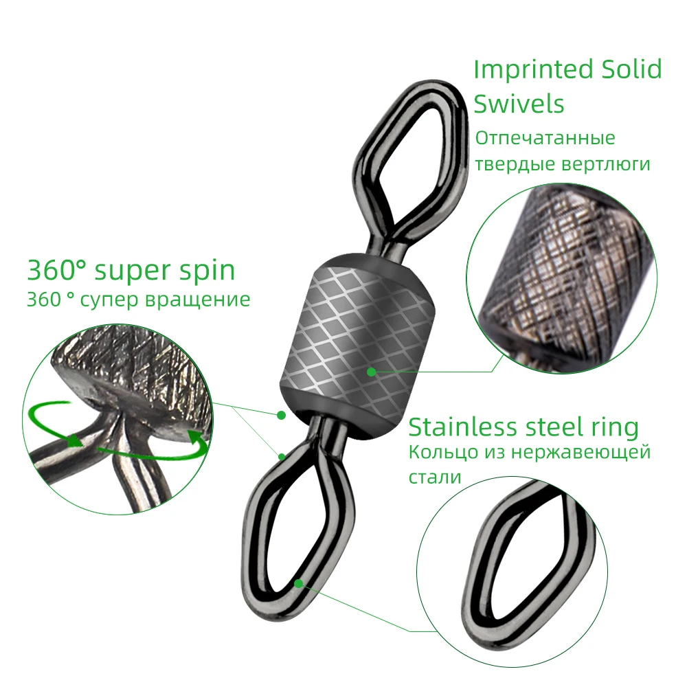 DNDYUJU 50 Uds Pesca giratoria 6-#12 tamaños conector sólido rodamiento emerillones de Pesca giratoria s de acero inoxidable laminado en cuentas de Pesca - imagen 3