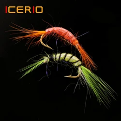 ICERIO-cebos de pesca para camarones, trucha, Mosca, naranja y verde, 8 Uds., #14