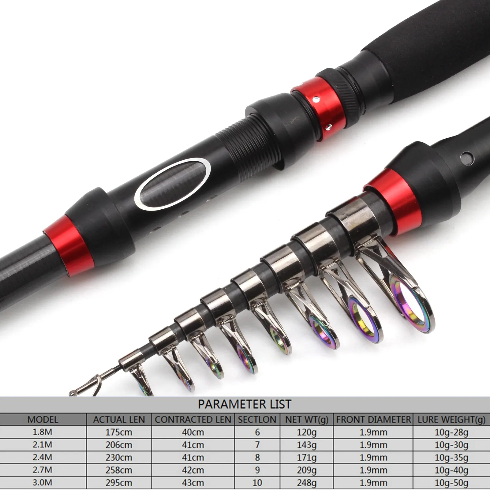 Caña de pescar giratoria de carbono, aparejo de pesca de viaje con mango telescópico EVA, 1,8 m, 2,1 m, 2,4 m, 2,7 m, 3,0 - imagen 5
