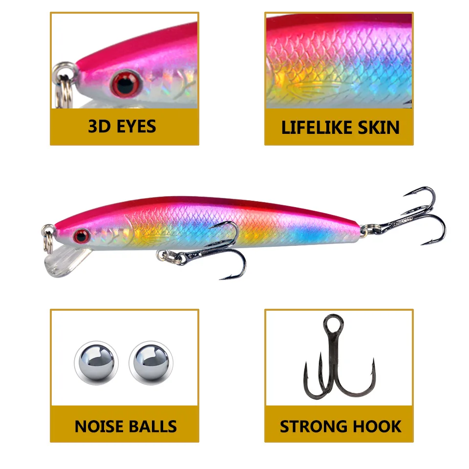Señuelo de pesca de pececillos clásicos, Wobbler flotante, 95mm, 8,5g, cebos duros, ojos 3D, Isca, cebos artificiales, aparejos de Lucio de carpa