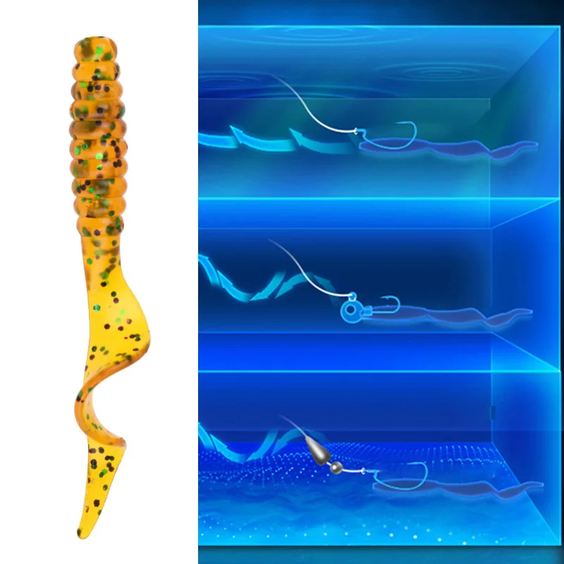 Cebo blando de gusano de cola en espiral, Señuelos de Pesca de silicona, olor a pescado, sal Artificial, Swimbaits, 4,8 cm, 1,2g, 10 unidades - imagen 5