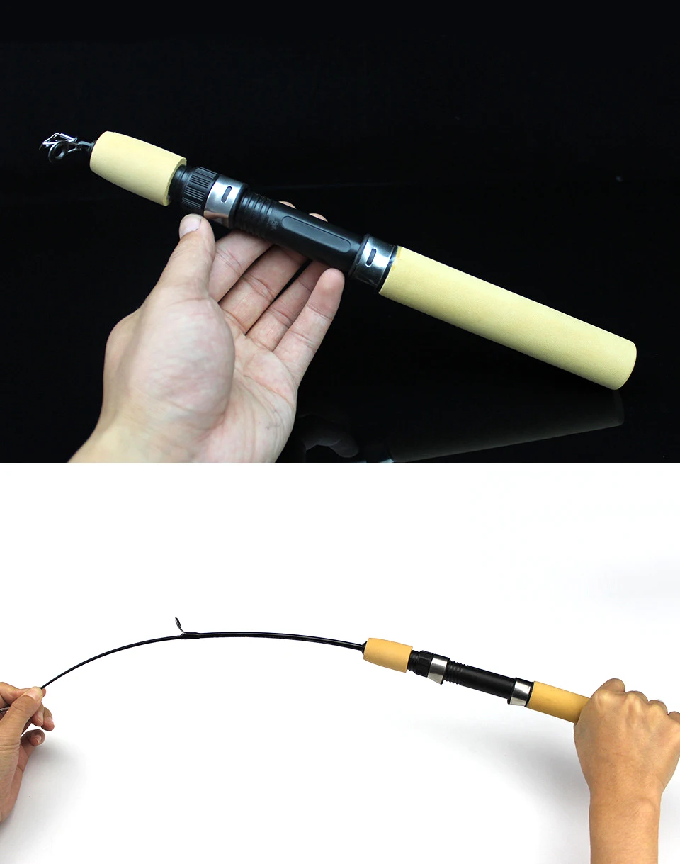 Caña de pescar portátil en hielo, señuelo telescópico de fibra de carbono para Pesca de camarones, 60/80/100 cm, carretes de Metal para invierno - imagen 4