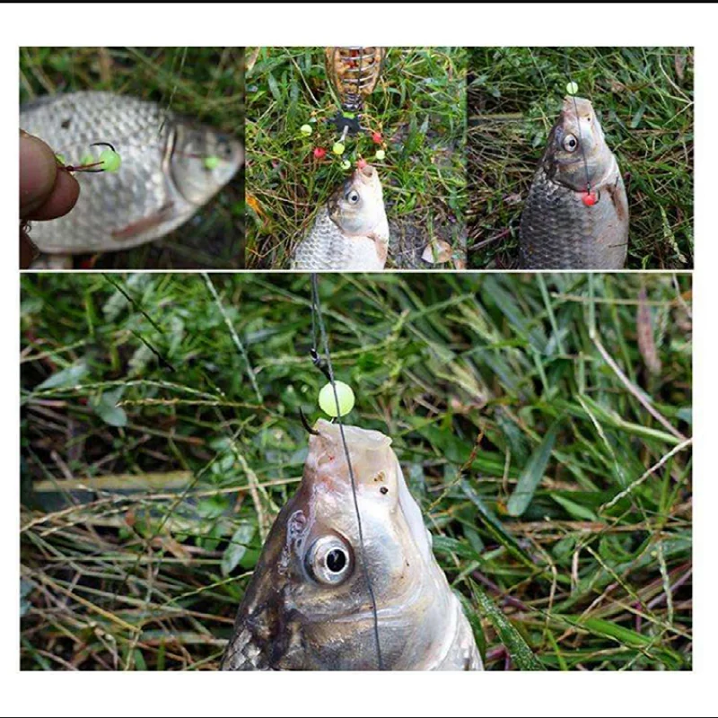 Lote de 100 unidades de Señuelos de Pesca, cuentas redondas luminosas para aparejos de pesca, verde, rojo y blanco, 3mm-12mm - imagen 4