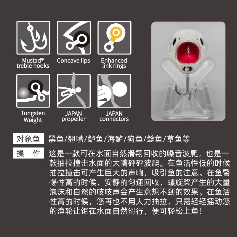 Lureholic 5cm 9g hélice ruidosa Pop Prop superficie de señuelo duro Topwater Popper Señuelos de pesca trucha de agua dulce cebos artificiales de lubina - imagen 5