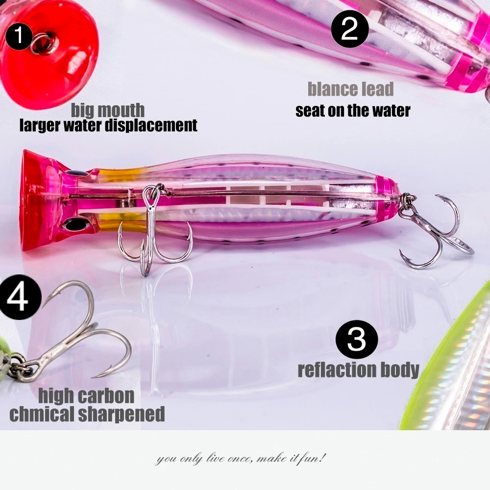 Señuelo duro Popper grande De 12cm, 42g, 6 colores, Señuelos De Pesca flotantes Topwater, Crankbait Minnow, natación De Peche, Wobbler, pesca en mar - imagen 4