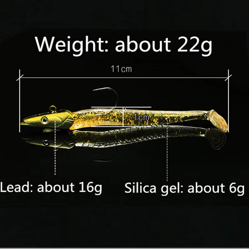 Juego de señuelos blandos de 11cm y 22g con cabeza de plantilla, cebos blandos Ultimate, para pesca en tierra y en barco, lubina, 5 unids/lote - imagen 2