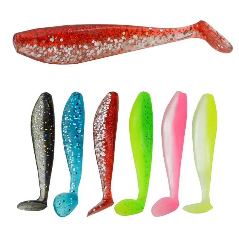 Señuelo de pesca con cebo suave de doble Color, 8,5 cm/4,5g, señuelos artificiales de gusano de cola en T individual, bolsa de 5 piezas - imagen 2