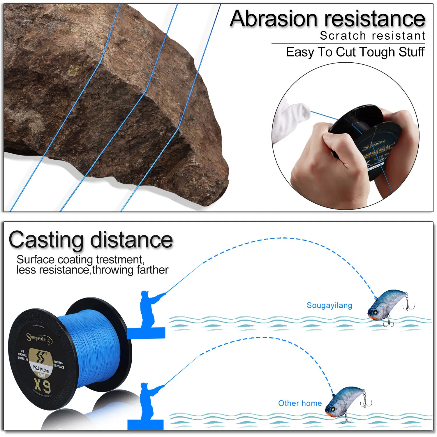 Sougayilang-Hilo de pesca multifilamento con trenzado en espiral, sedal fuerte de 9 hilos, para pescar carpas, 150 m, 350m y 550 m, X9, 17-97LB - imagen 3