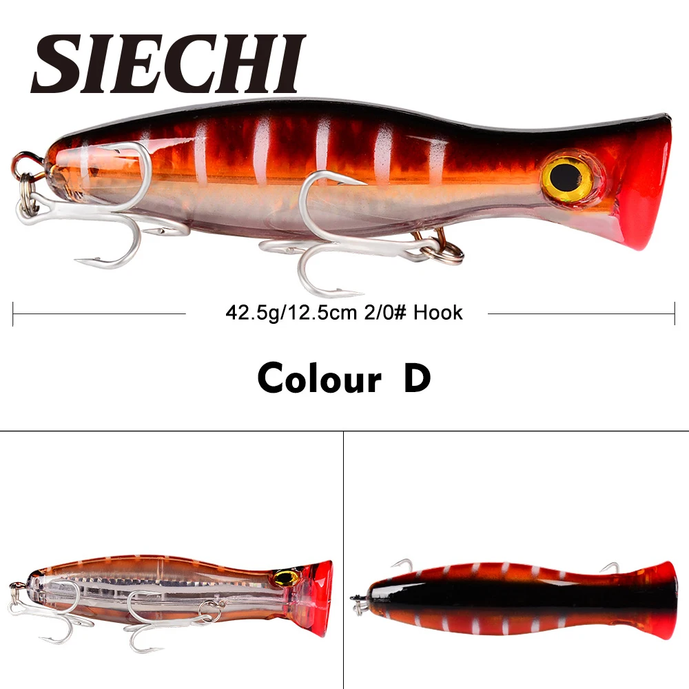 Señuelos de Pesca de 13cm/43g, cebo de Topwater Popper, cebo duro de 6 colores, Wobblers artificiales, aparejos de pesca de plástico con 2 ganchos # - imagen 3