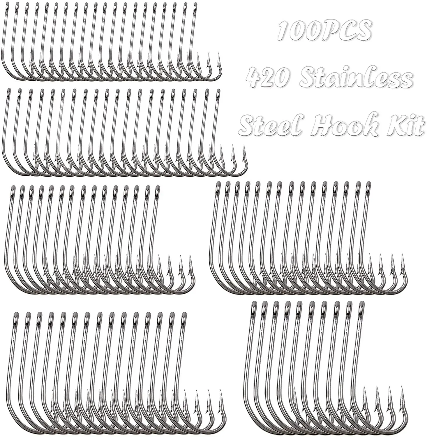 Anzuelos de pesca de agua salada, anzuelos de acero inoxidable 100, forjado, de mango largo, 34007 unids/caja - imagen 2
