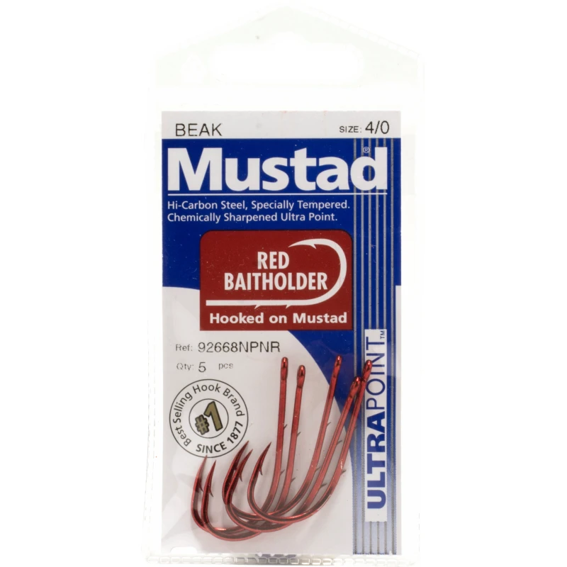 Anzuelos Mustad originales, anzuelos De Pesca De fundición con cebo vivo, anzuelo De púas rojo De acero rico en carbono 92668, Wedkarstwo Anzol Anzuelos De Pesca - imagen 4