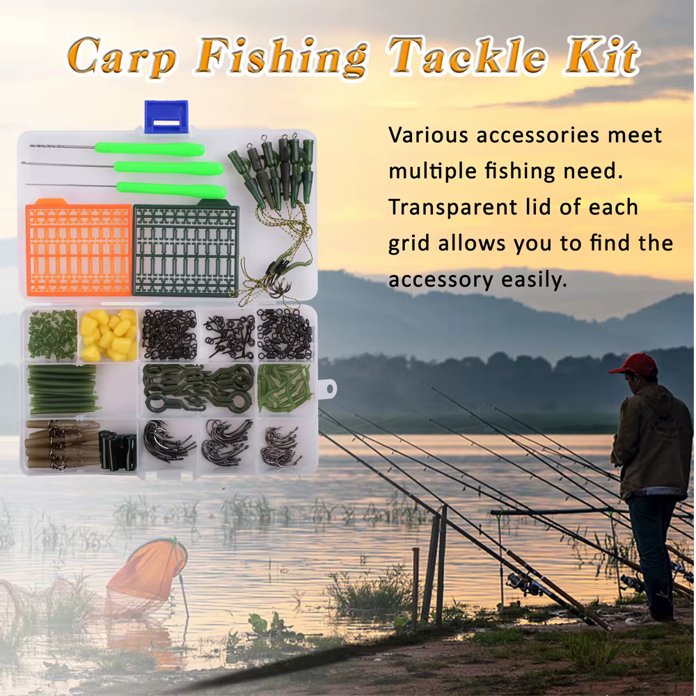 Kit de aparejos de pesca de carpa, incluye mangas antienredos, gancho, cuentas de parada, Boilie, tornillo de cebo, herramienta de aparejos de pelo giratorio rodante, 321 unids/lote por caja - imagen 5