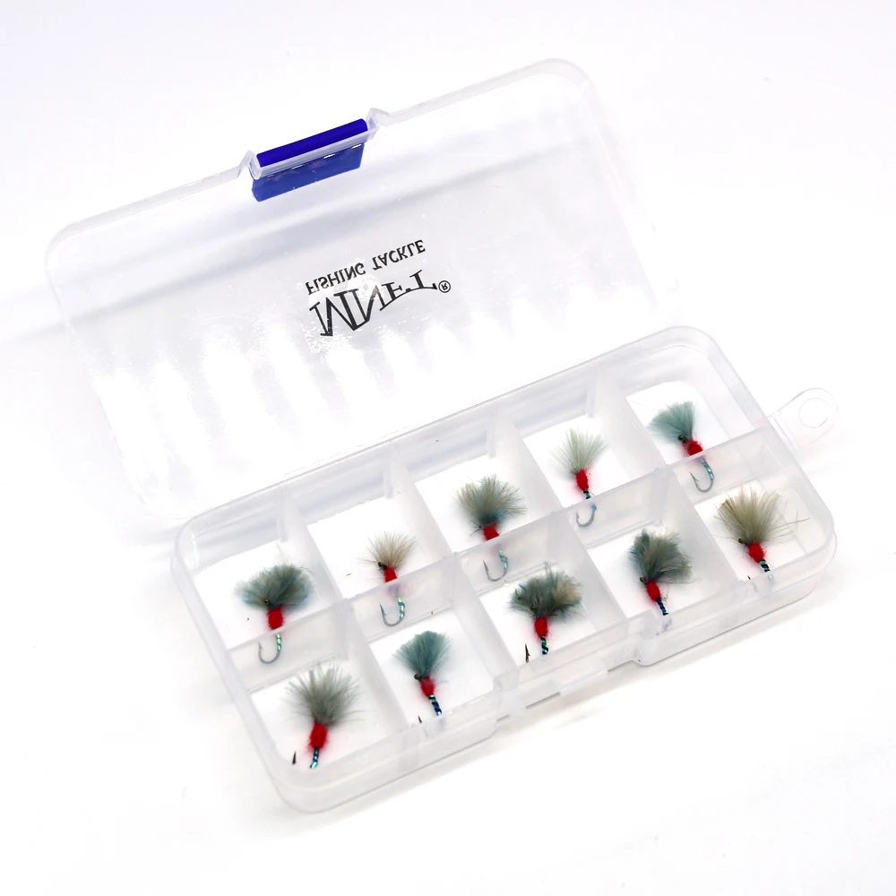 MNFT 10PCS 10 #    Señuelos de trucha mosca insecto rojo verde intermitente cebra paracaídas larva ninfas - imagen 5