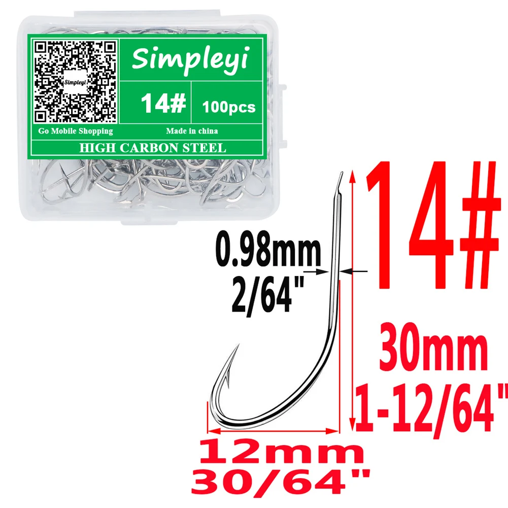 Anzuelos de pesca con púas torcidas de acero al carbono, conjunto de anzuelos planos negros para carpa, accesorios, herramienta, aparejos de pesca, 1-14 #, 100 unids/caja - imagen 3