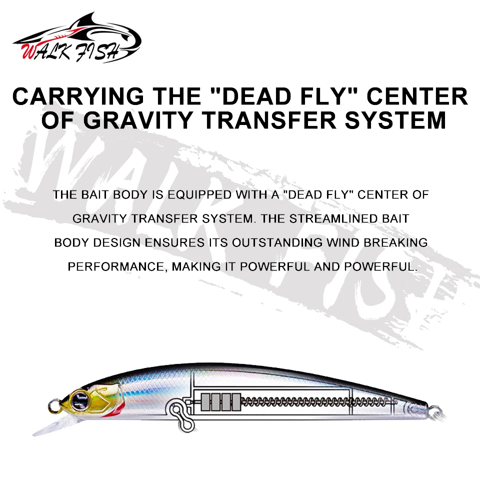 WALK FISH-señuelo de pesca de pececillo que se hunde, 70mm, 90mm, 105mm, largo, fundición de lubina Artificial, cebos duros de pesca Jerkbait Wobbler, 1 unidad - imagen 4