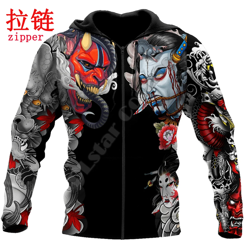 Sudadera con Capucha y Cremallera Estampado 3D Oni y Dragón – Unisex - imagen 5