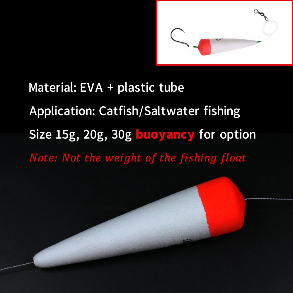 Bimoo-flotador Bobber en línea de espuma EVA, accesorios de aparejo de pesca de agua salada, Catfish, Lucio, cebo vivo, 15g, 20g, 30g, 2 uds. - imagen 3