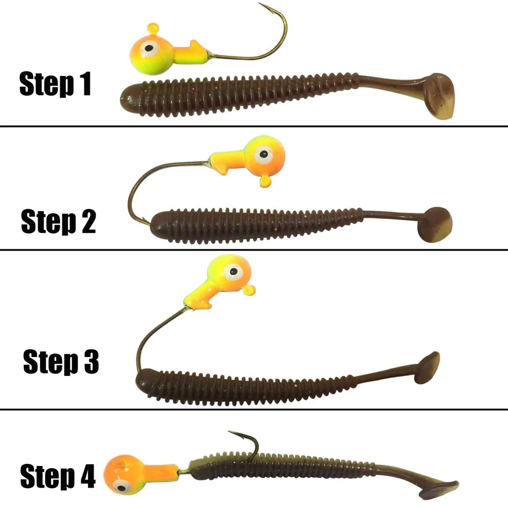 Juego de anzuelos de cabeza de plantilla de manivela, anzuelo de pesca de colores surtidos, señuelo de cabeza de plantilla, cebo duro, gusano suave, gancho de plantilla para lubina y trucha, 38 piezas, 50 piezas - imagen 4