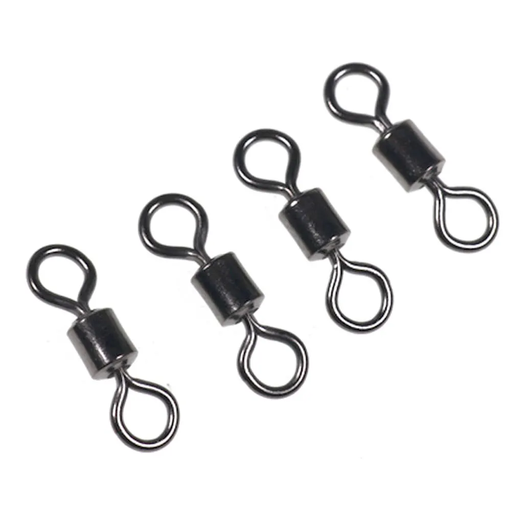 Conector de gancho giratorio de pesca, accesorio de pesca de doble anillo sólido, aparejos terminales, color negro, 8 formas, 100 piezas - imagen 5