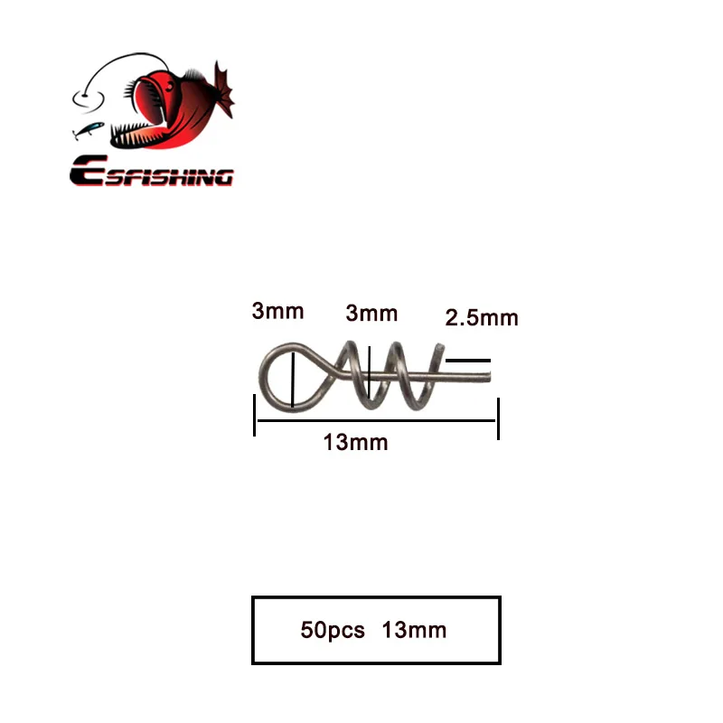 ESFISHING 50 Uds conector de anzuelo de pesca cebo suave pines de centrado de resorte pestillo fijo aguja resorte giro manivela bloqueo para señuelo suave - imagen 2
