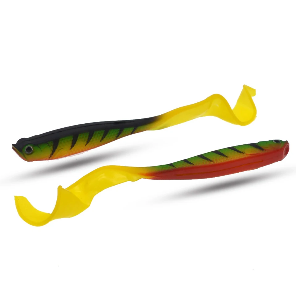 Señuelo suave de 125mm y 5,5g, 4 unids/lote, de vientre abierto, ojos 3D huecos, anzuelo de pesca, Wobbler, cola larga, cebo Artificial, aparejos de pesca - imagen 4