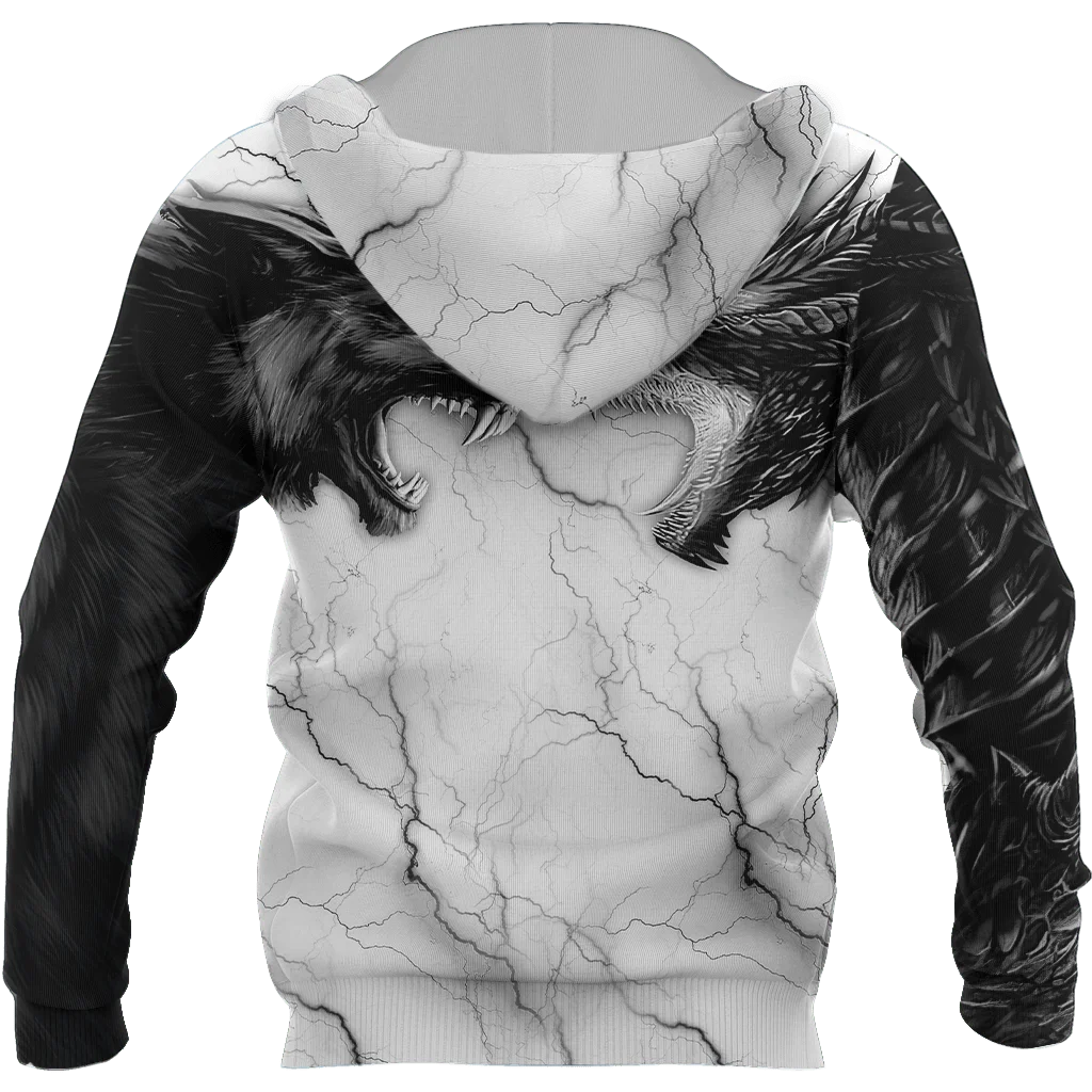 Tatuaje dragón y lobo 3D impreso moda hombres otoño sudaderas con capucha sudadera Unisex ropa de calle Casual chaqueta con cremallera pulóver KJ499 - imagen 3