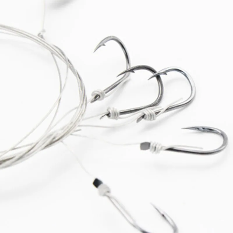 Gancho de alambre de acero para pesca, guía de alambre de acero giratorio con sedal, 5 pequeños anzuelos afilados, accesorios de aparejos de pesca, 2 unids/lote - imagen 2