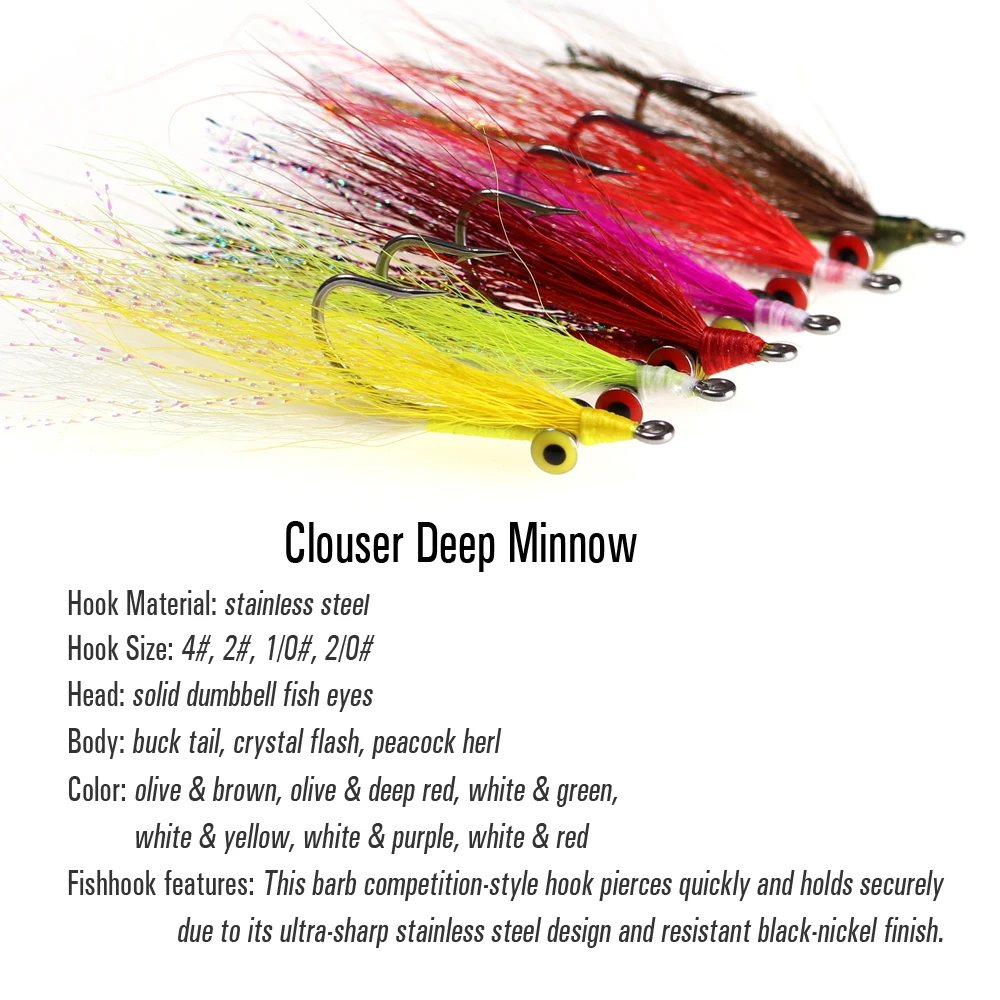 Wifreo 6 uds Clouser Minnow moscas de pesca atadas en gancho de acero inoxidable para agua salada pesca con mosca de agua dulce cebo de moscas artificiales - imagen 3
