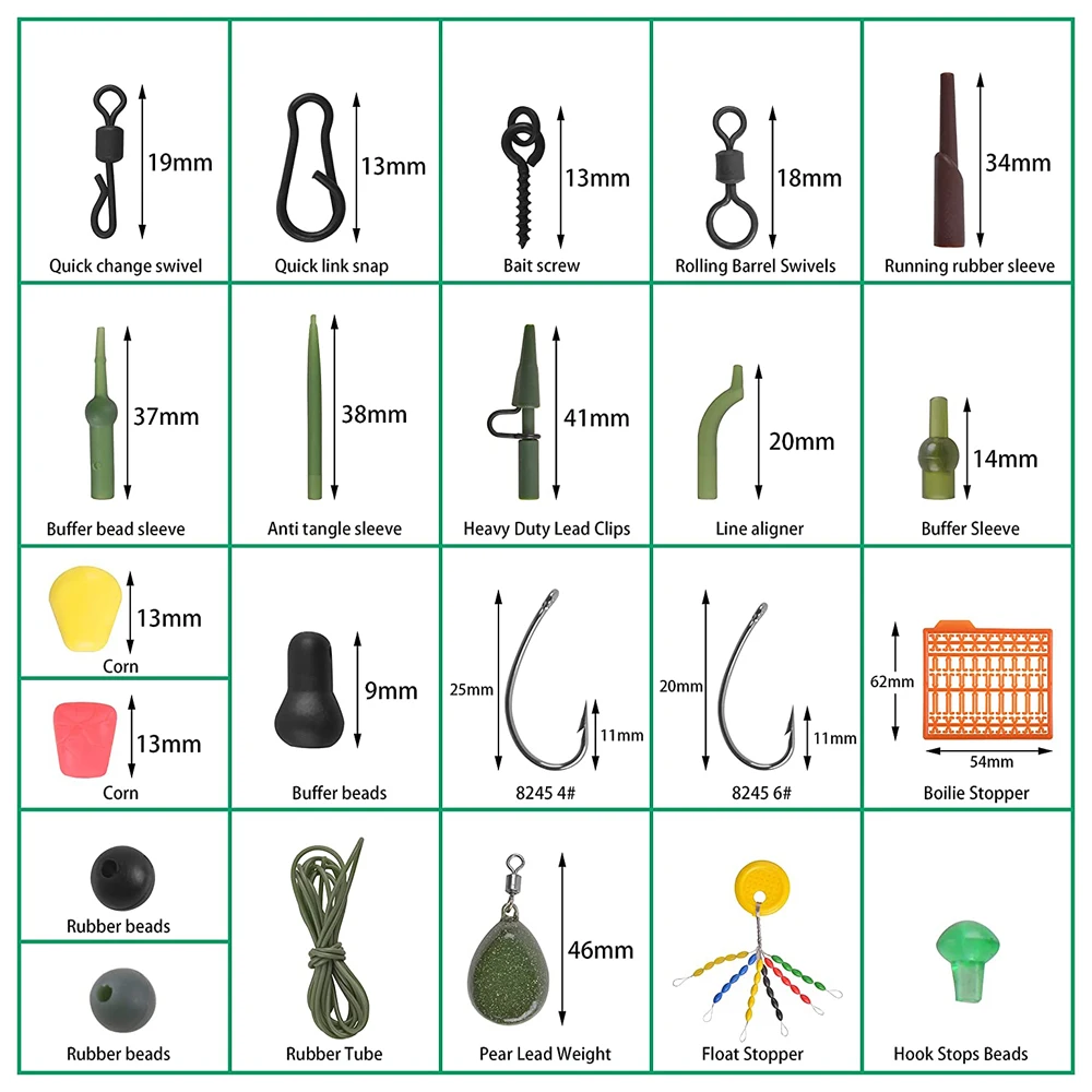 239 Uds. Equipos para el cabello de pesca de carpa, Kit de aparejos para hacer giratorios mate, funda antienredos, aparejos de carpa preatados, conector de pesca terminal - imagen 2