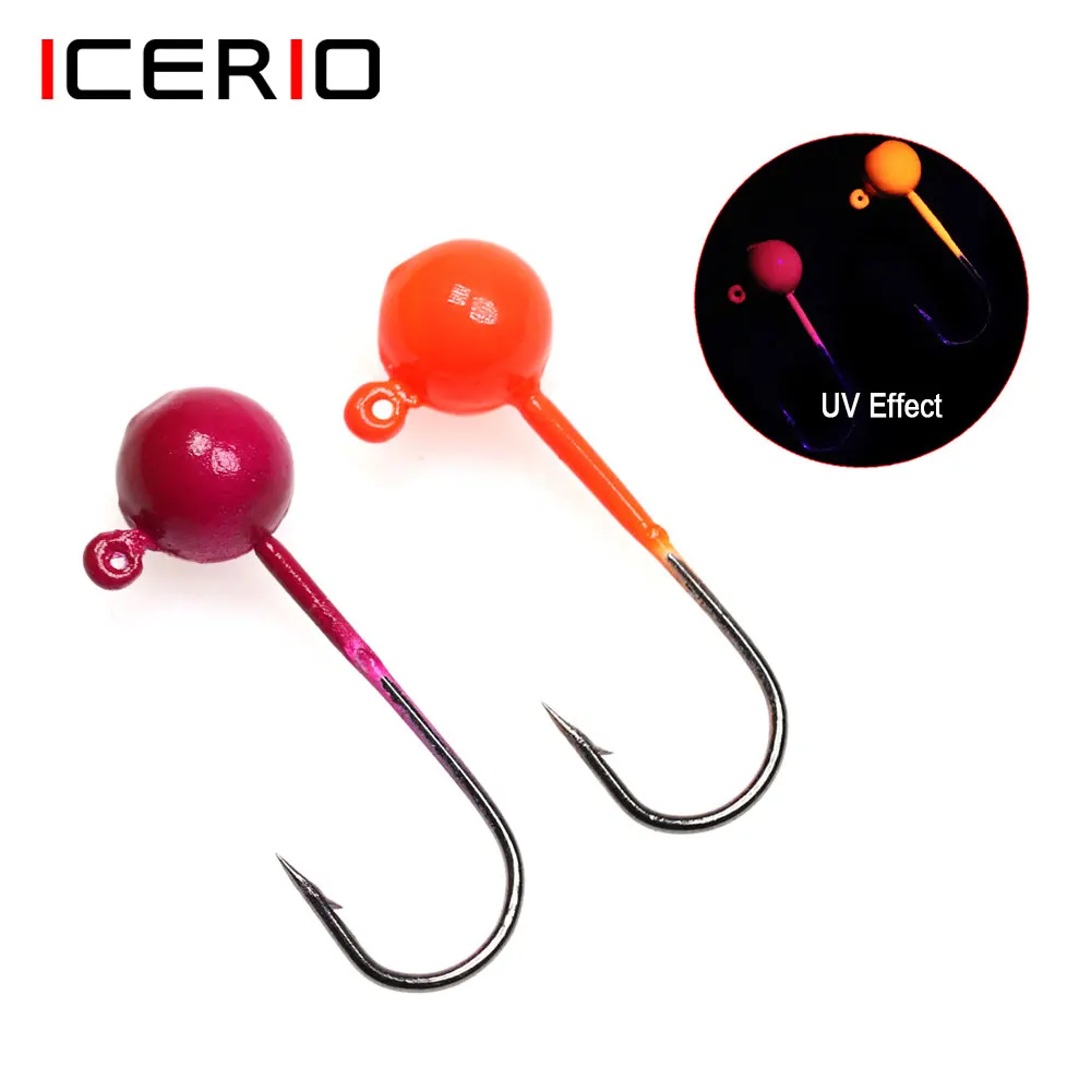 ICERIO 10 Uds 3g 5g forma redonda ponderada pintura recubierta de UV cabeza de plantilla gancho de pesca con púas anzuelo de señuelo de gusano suave naranja rosa