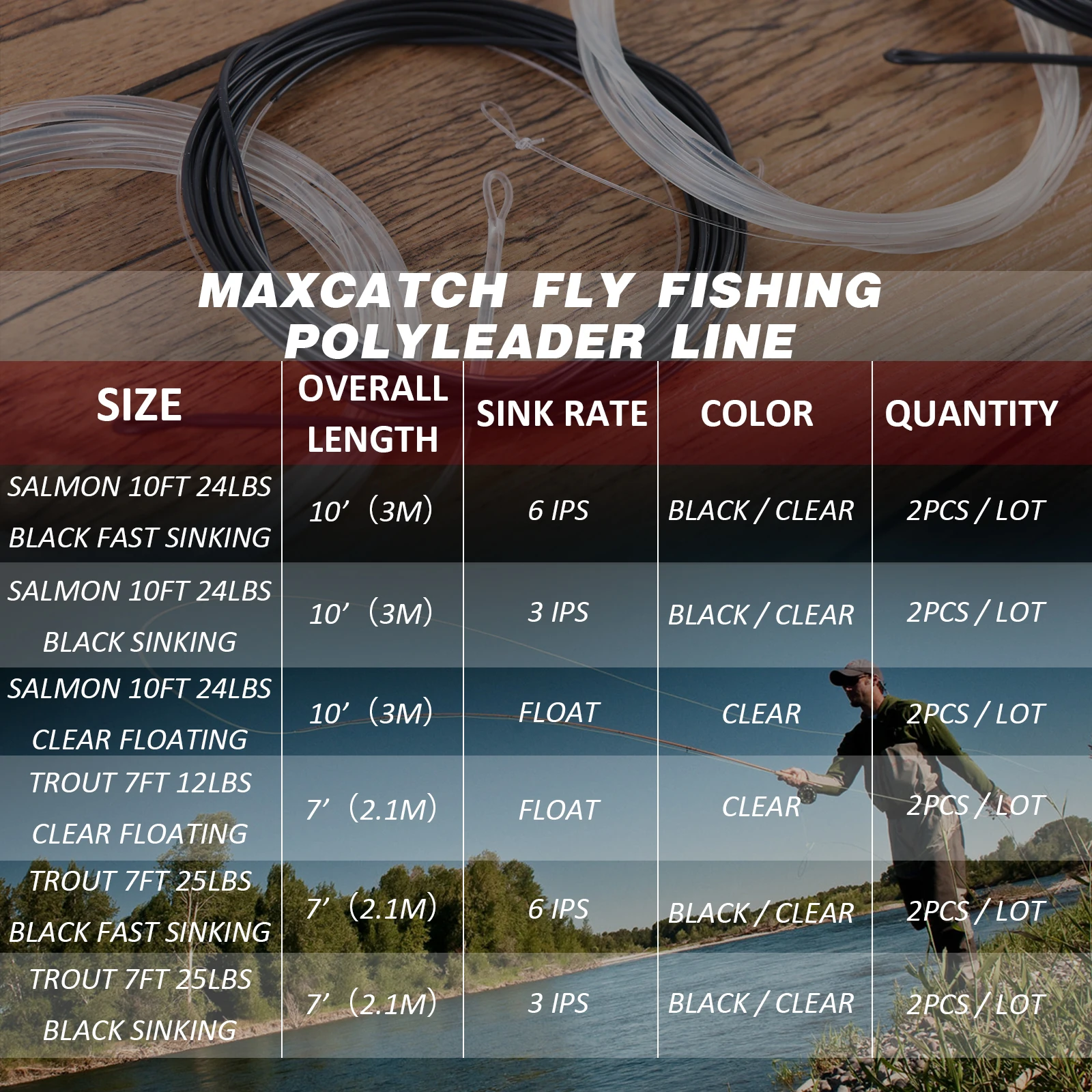 Maximumcatch 2 piezas 5-12 pies 10-25LB núcleo de monofilamento Poly líder 3-6ips hilo de pescar que se hunde - imagen 4