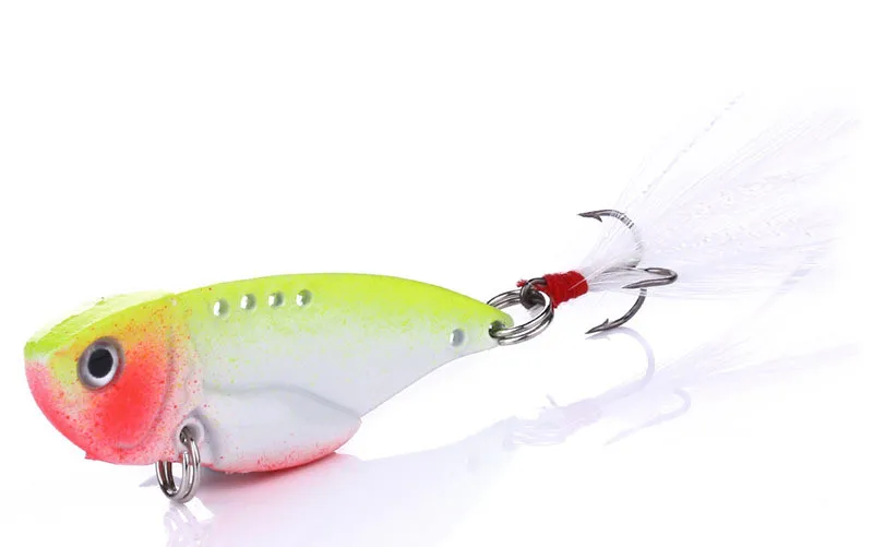 Señuelo vib de Metal para pesca, cebo para nadar, 5,5 cm, 11g, señuelos artificiales con vibración, anzuelo triple de plumas, 1 pieza en oferta - imagen 4