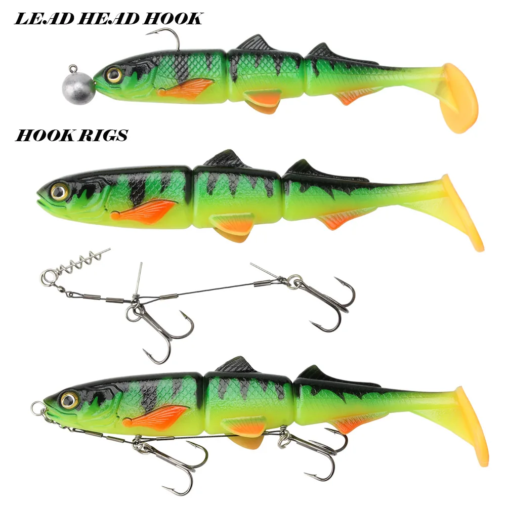 Spinpoler-cebo de plástico blando de 3 articulaciones, Swimbait con cola de paleta para natación, 16cm, 22cm, Lucio, lubina, Muskie, cola grande en T, Señuelos de Pesca blandos - imagen 4