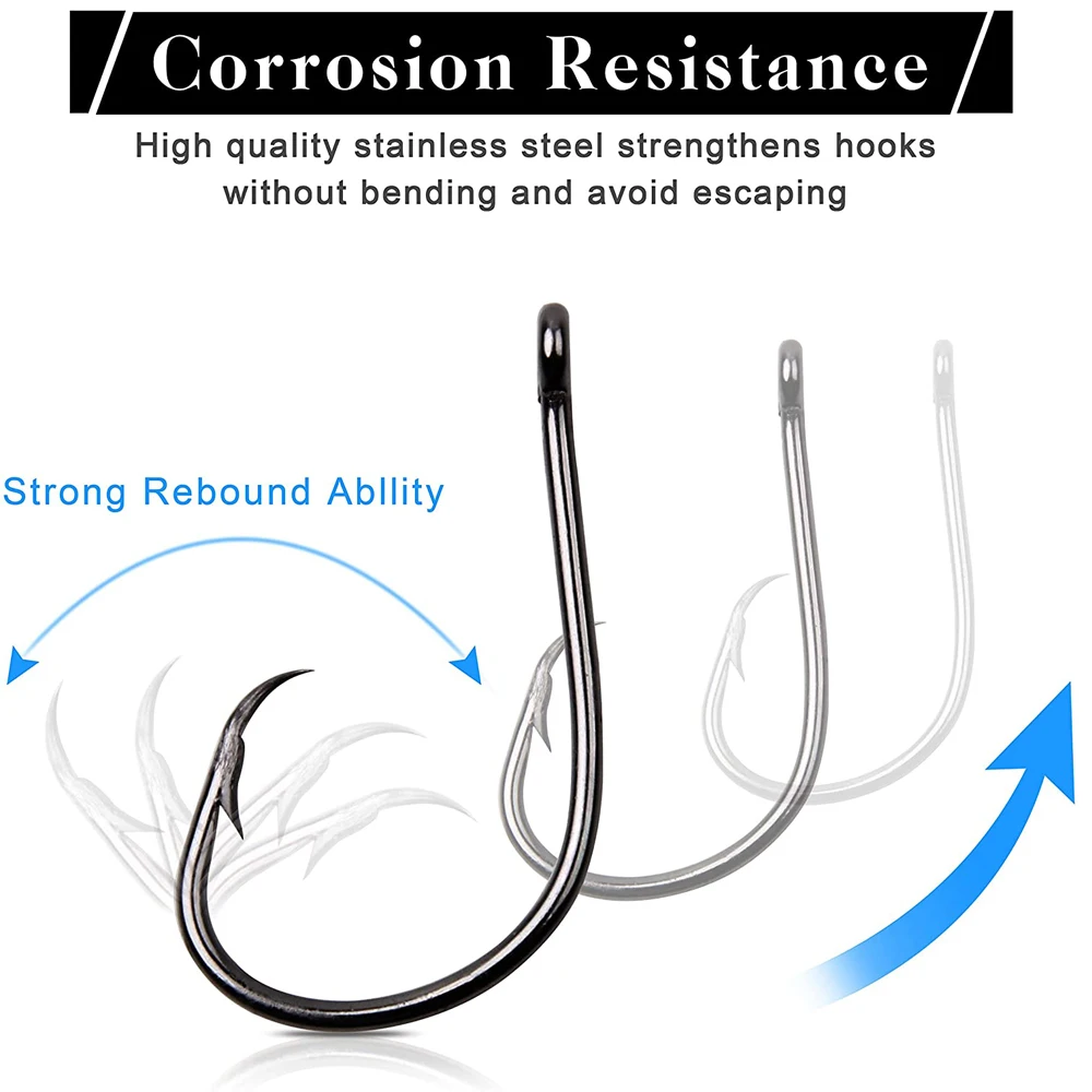 Anzuelos circulares para pesca en agua salada, Kit de anzuelos de pulpo con ojo recto, con púas de acero de alto carbono, 120 Uds. - imagen 4