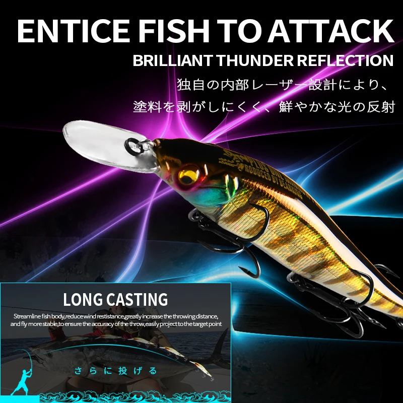 BEARKING Señuelos de Pesca, colores surtidos, manivela minnow, 11cm, 14g, sistema de peso de tungsteno Cebo de manivela, modelo en oferta, 10 colores - imagen 4