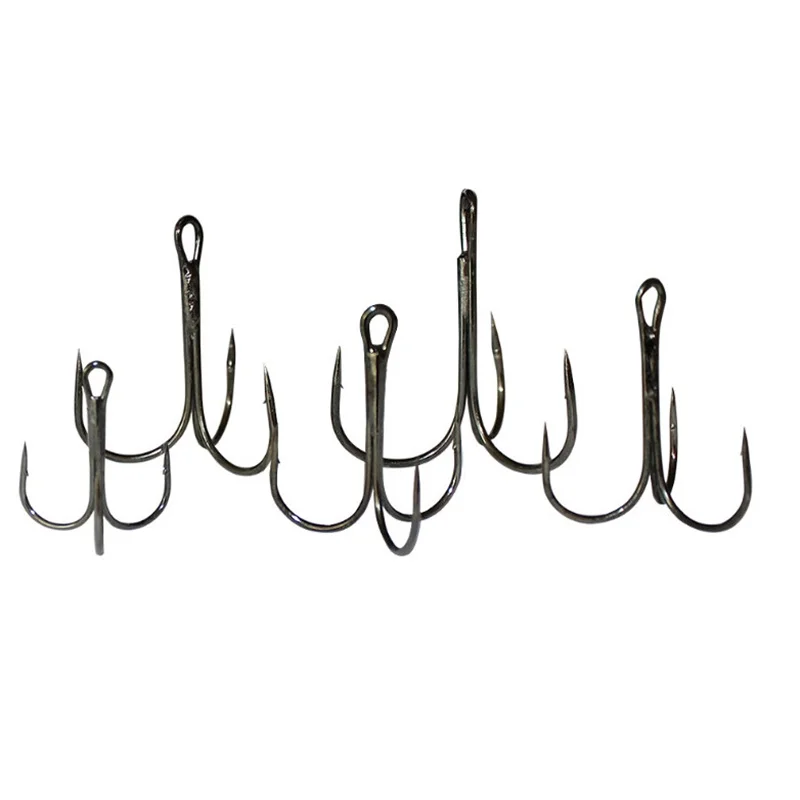 10 unids/lote anzuelo de pesca triple afilado fuerte curva redonda amplia espacio anzuelos de púas de acero alto en carbono para señuelos cebos tamaño 2 # -10 # - imagen 5