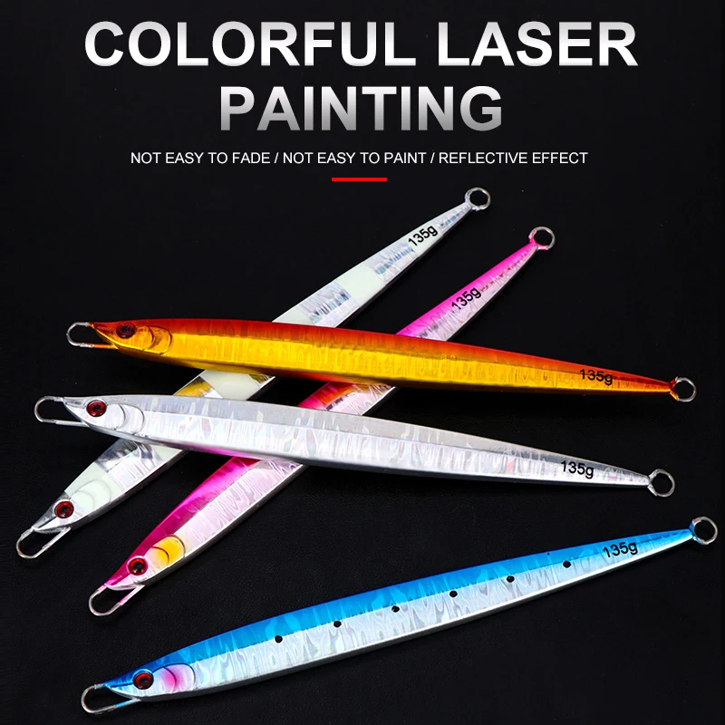 FishGang-señuelo de pesca en el mar, anzuelo luminoso de metal de fundición larga, de velocidad rápida, 80g, 100g, 135g, 5 unidades - imagen 3