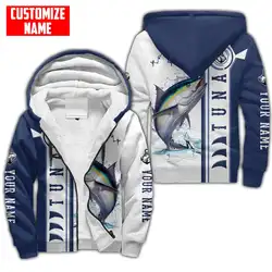 Nombre personalizado pesca atún 3D impreso invierno más grueso cremallera Sudadera con capucha Unisex Casual Abrigo con capucha chándal chaqueta de lana cálida JH07