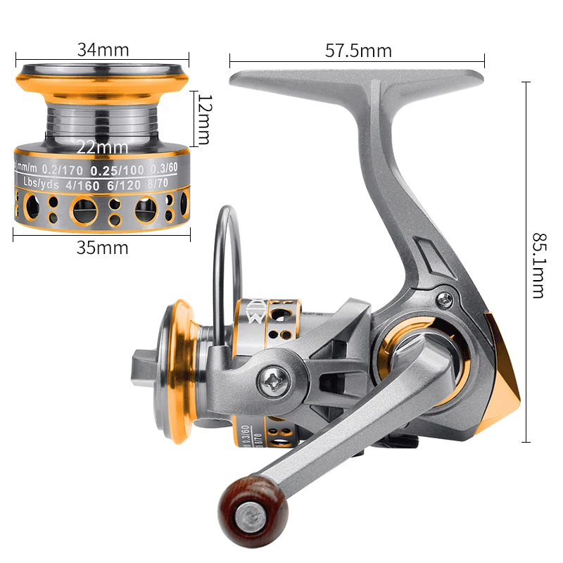 LINNHUE-Mini carrete de Pesca giratorio, arrastre máximo de 5-8kg, superligero, de agua salada, de alta calidad, para invierno, 500 - imagen 2