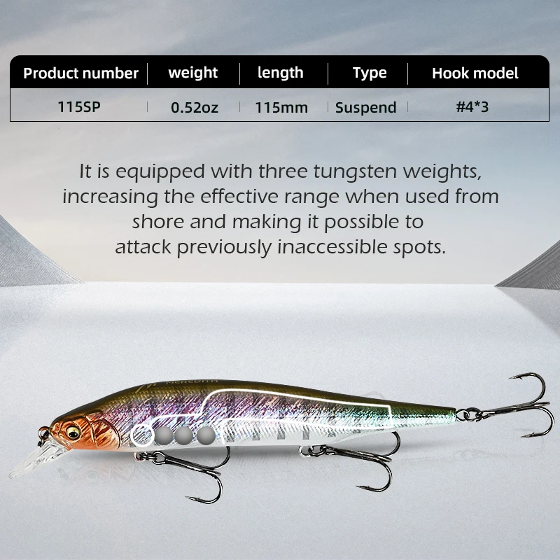 MEREDITH ITO SHINER-115SP sistema de peso innovador Señuelos de pesca superiores Minnow Wobbler calidad aparejos de pesca anzuelos para pesca - imagen 3