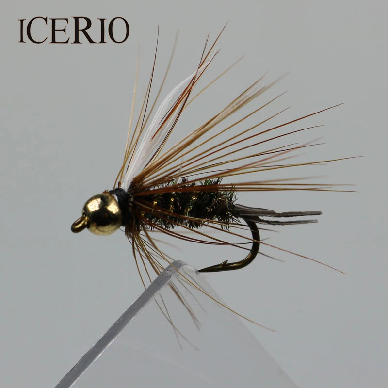 ICERIO-cebo de pesca con mosca de trucha, 8 Uds., cabeza de John Bead, Prince Nymph, #10