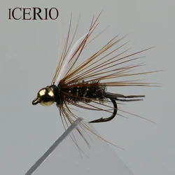 ICERIO-cebo de pesca con mosca de trucha, 8 Uds., cabeza de John Bead, Prince Nymph, #10