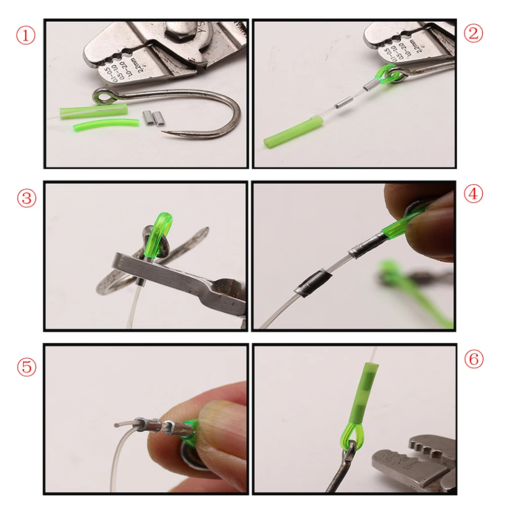 Elllv-tubos planos de aluminio simple/doble, alambre de pesca y engarces de fijación Leader, accesorios de conector de aparejo de pesca de agua salada - imagen 4