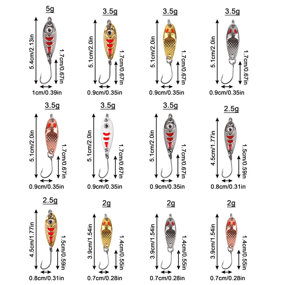 Señuelos de pesca con cuchara, plantilla de pesca pequeña, señuelo giratorio, cebos para trucha, lubina, perca, pesca, aleación de Zinc/Metal, 2g-5g, 12 Uds. - imagen 4