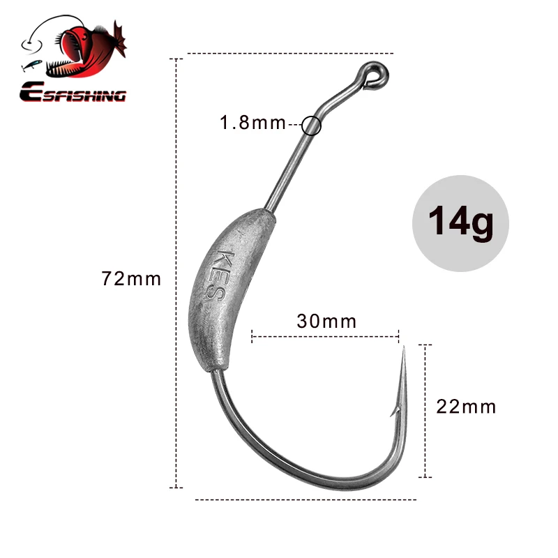 Anzuelo de pesca KESFISHING, 3,5g, 10g, 14g, 24g, 26g, manivela ancha de acero al carbono, anzuelo compensado, cabeza de anzuelo, señuelo suave para pesca - imagen 5